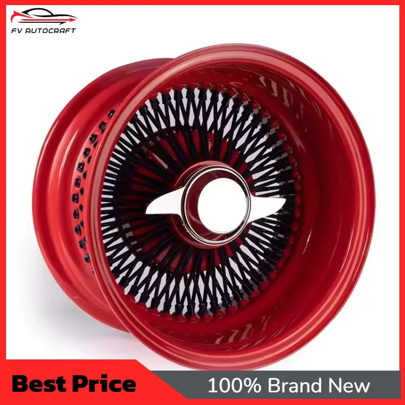 【2026】Custom Red/black 13 14 Inch Deep Dish Reverse Straight/Cross Lace 72 Spoke 4/5/6 Lug Wire Wheel For Classic Car