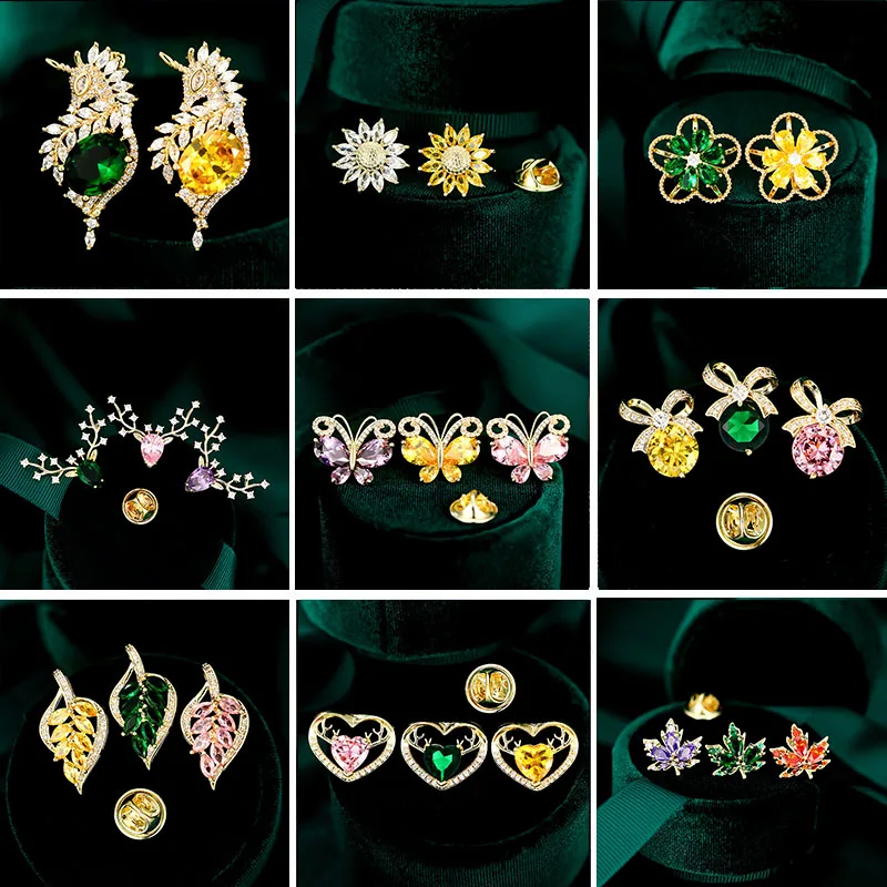 Trendy AAA Cubic Zircon Flower Butterfly Collar Pin for Women Man Clothing Accessories Heart Maple Leaf Lapel Pin Small Brooches