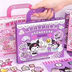 New Anime Sanrio Portable Quiet Book Stickers Kawaii Cartoon Kuromi My Melody Scene Collage Set Gift Box 3D Bubble Sticker Set