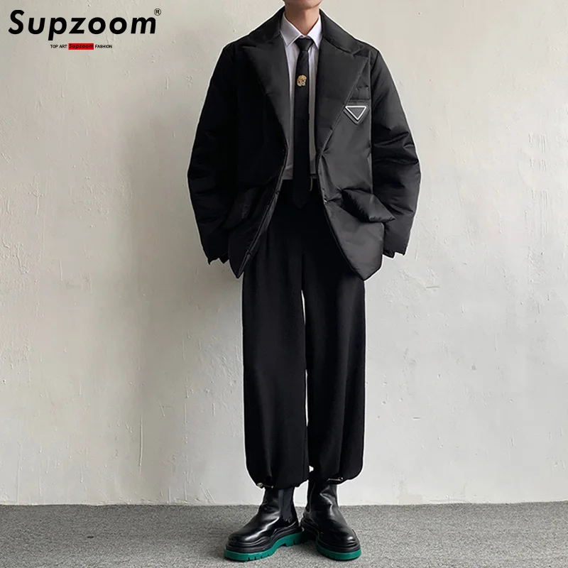 Supzoom New Arrival Top Fashion Winter Applique Suit Collar Large Letters Plaid Loose Warm Cotton Padded Coat Casual Jackets