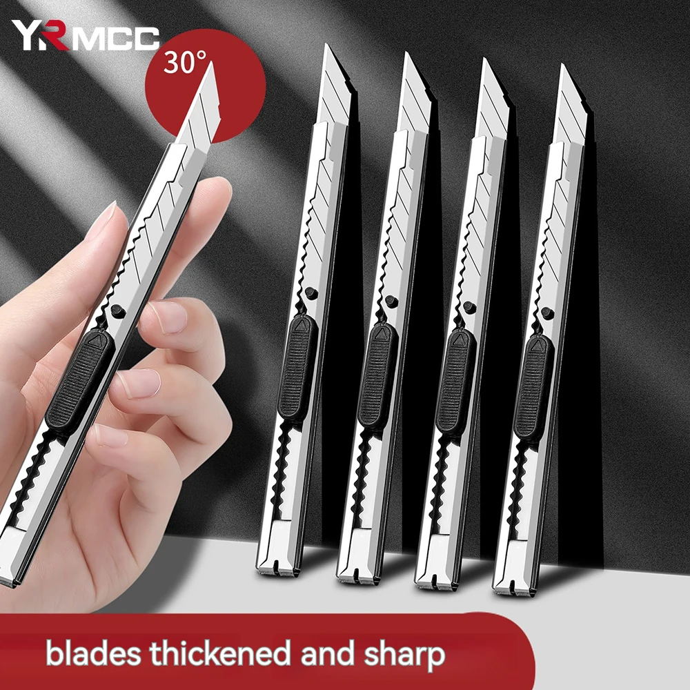 Retractable Silver Utility Knife DIY 9mm Blade Wallpaper Decals Cutting Tool Carbon Stickers Decals Vinyl Cutter Portable Tools