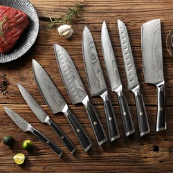 Sunnecko 1-8PCS/Set Chef's Knives 73 Layers VG10 Damascus Steel Japanese Slicing Knife Utility Paring Cleaver Cutting Knife