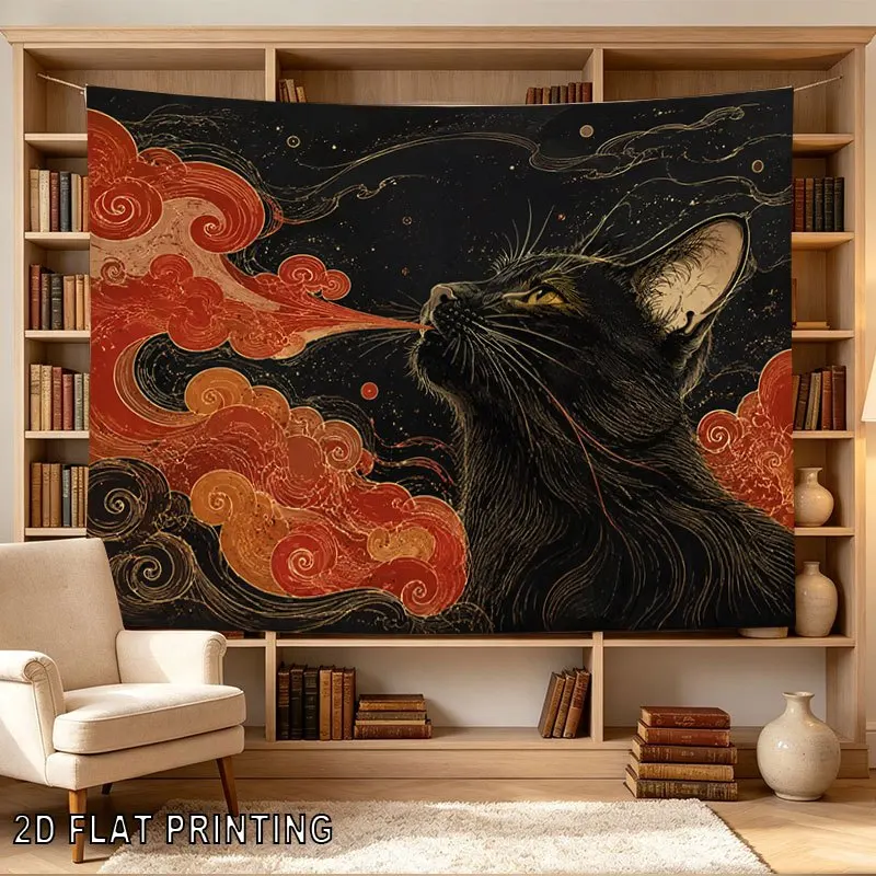 Cosmic Cat Tapestry Wall Hanging Nebula Art Boho Decor Living Room Bedroom Abstract Celestial Tapestry Print for Home Gift