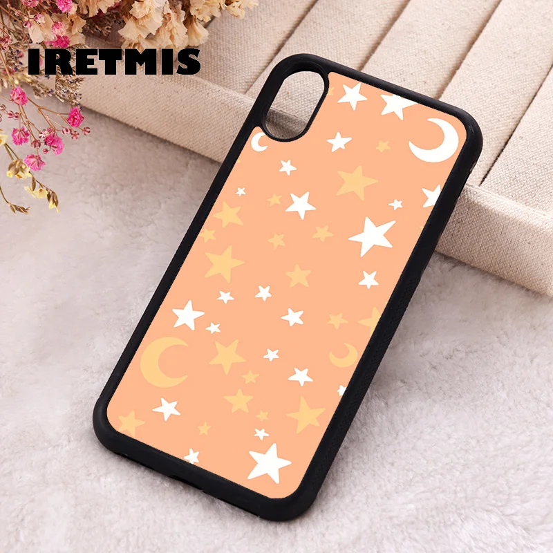 Iretmis Phone Cover Case For iPhone X XS Max XR 11 12 13 PRO MINI 14 15 16 Plus Rubber Silicone TPU Moon and Stars