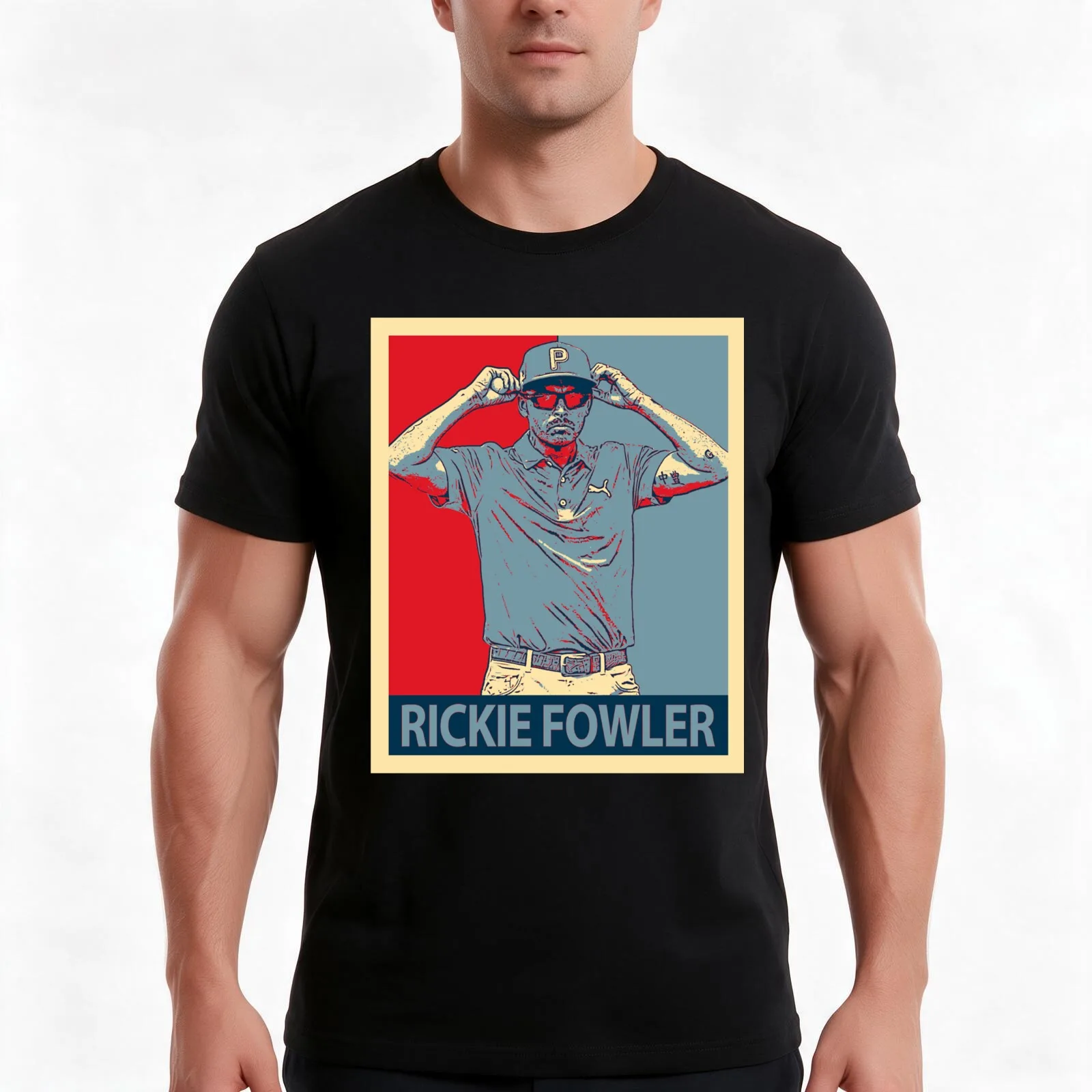 Rickie Fowler T-Shirt, Summer Casual Cotton Tee, Oversized Streetwear Tops, Vintage Graphic Print, Loose Fit Short Sleeve