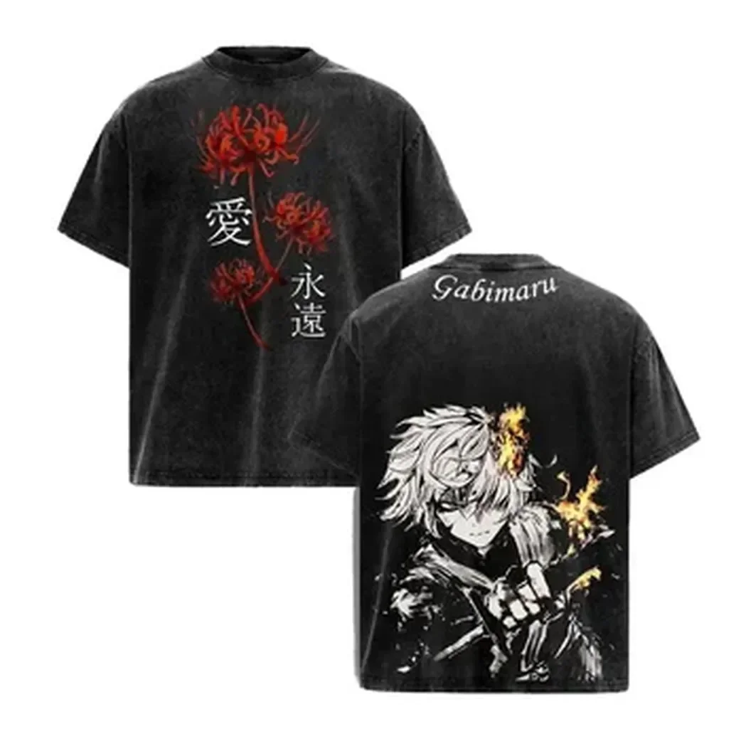 Japanese Anime Hell's Paradise T-shirt Gabimaru Vintage Washed T Shirt Summer 100% Cotton Short Sleeve Tees Clothes Men Clothing