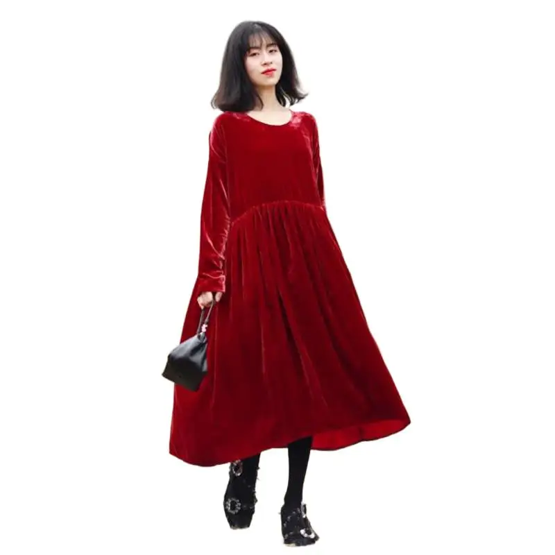 

Women Large Size Vestidos Long Maxi Velvet Dress Ladies Solid Color Casual Loose Elegant Party Dress Femme Holiday Dress Robe