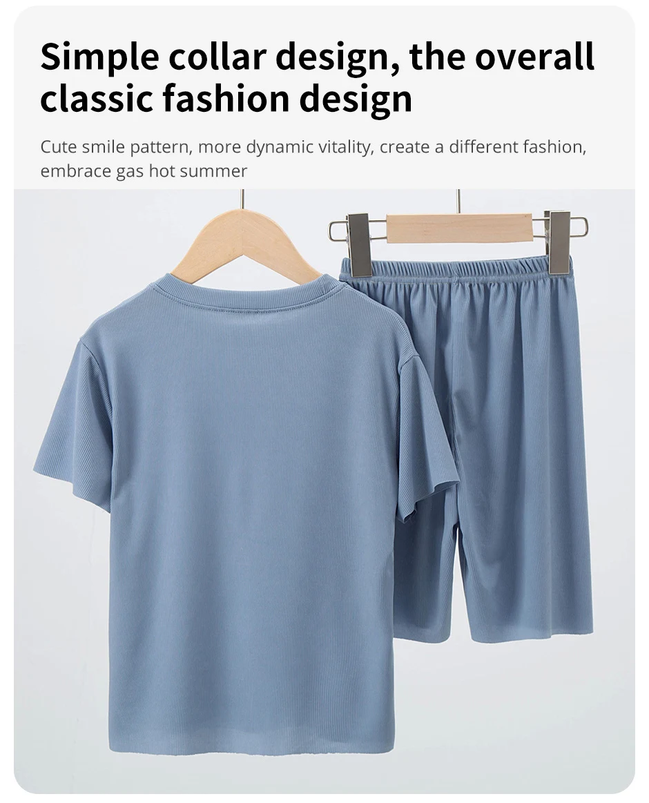 2/4 Stücke Kinder Sommer Dünne Kurzarm Shorts Eis Seide Anzug Jungen und Mädchen Casual Joker Hause Kleidung 2-stück Anzug. – Detail 9