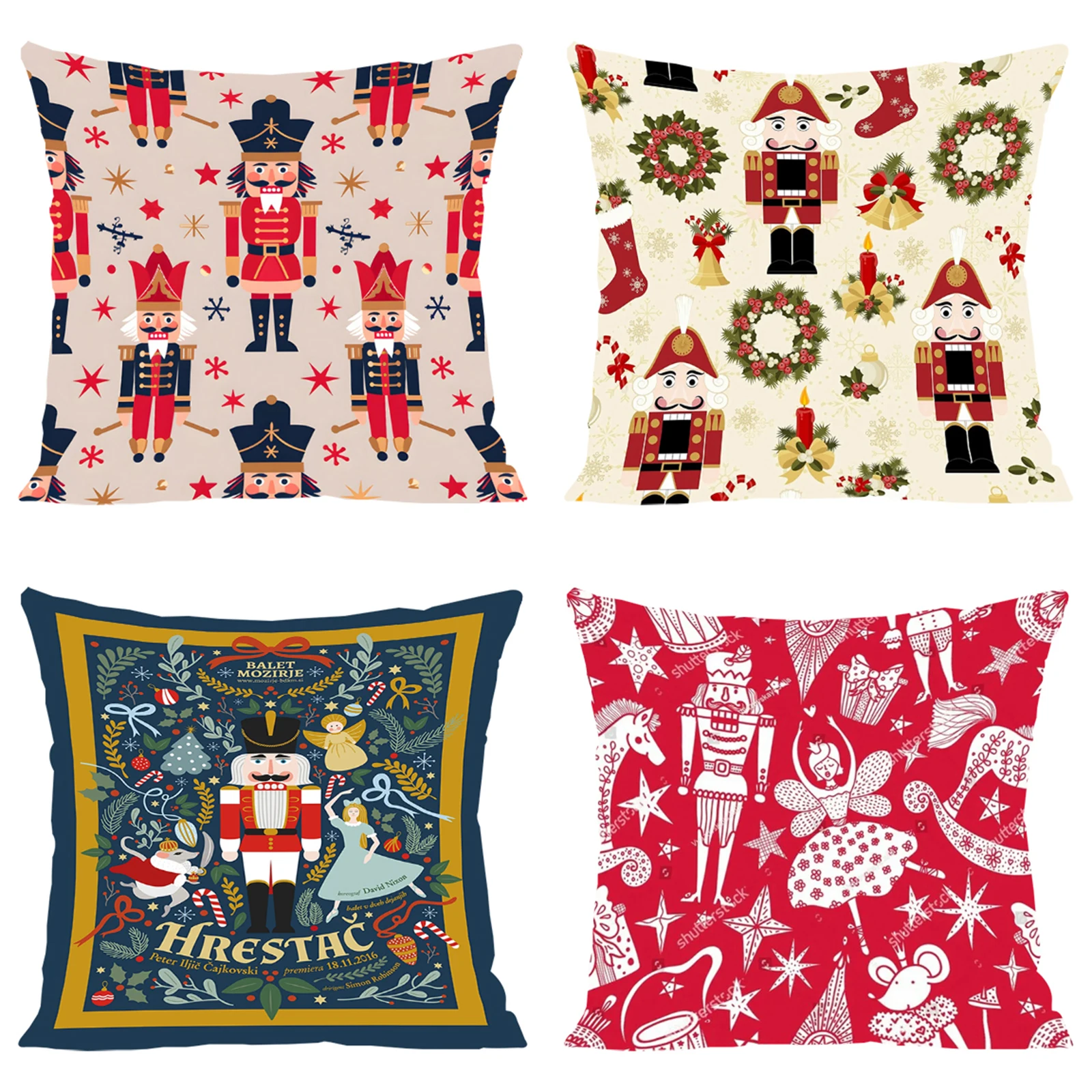 

45X45 Christmas Decoration Cushion Cover Christmas Nutcracker Pillowcase Double-sided Printed Cushion Cover 40x40