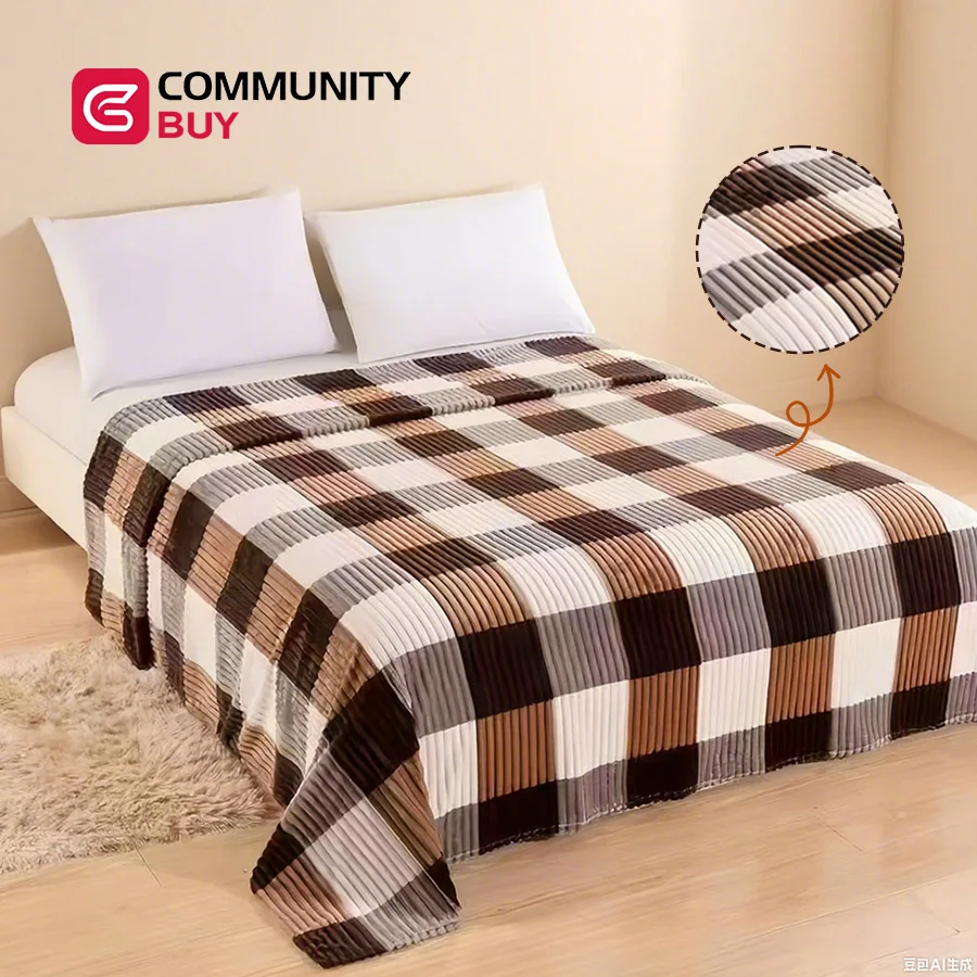 Air Conditioning Blanket with Fresh Grid Print 220X240Cm, Versatile for Sofa/Bed, Ideal Comfortable Cover for Nap and Home.