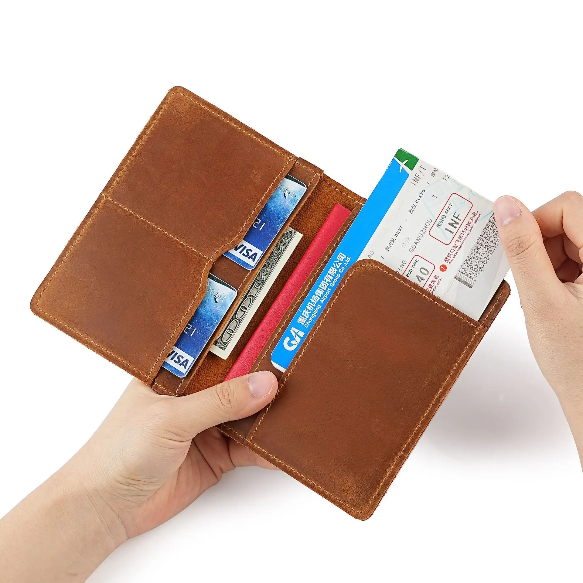 

Handmade Vintage Genuine Leather Passport Cover Travel Wallet Credit Card Holder ID Document Flight Ticket Case