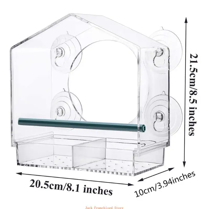 Alimentador pássaros com janela acrílica, tamanho com ventosas, casa transparente para pássaros