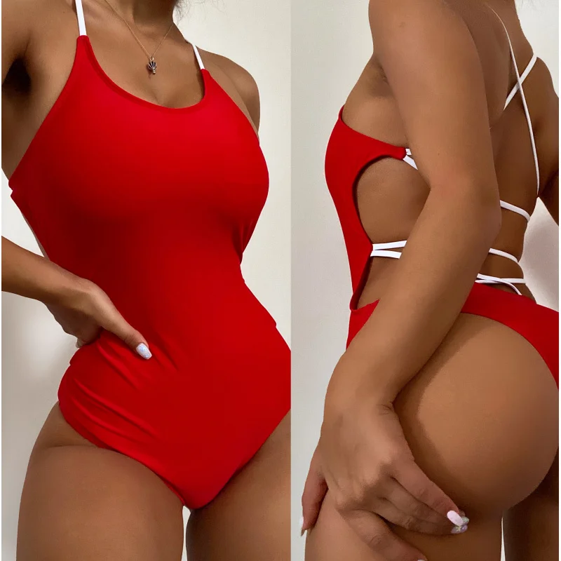 red one-piece swimsuit bikini lz228