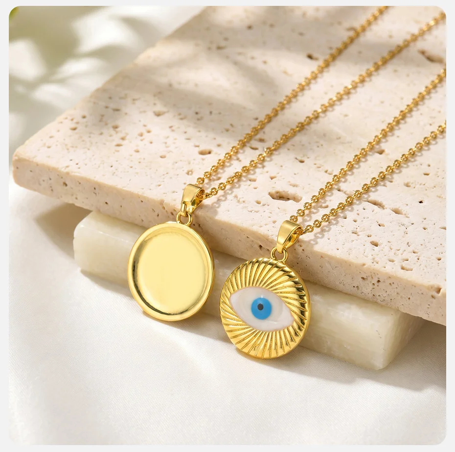 Vnox vergoldete blaue Halskette mit dem Symbol des bösen Auges für Damen, Vintage-Halskette mit rundem Teufelsauge, Schlüsselbein-Kette, Amulett, Schmuck, Geschenk. – Detail 5