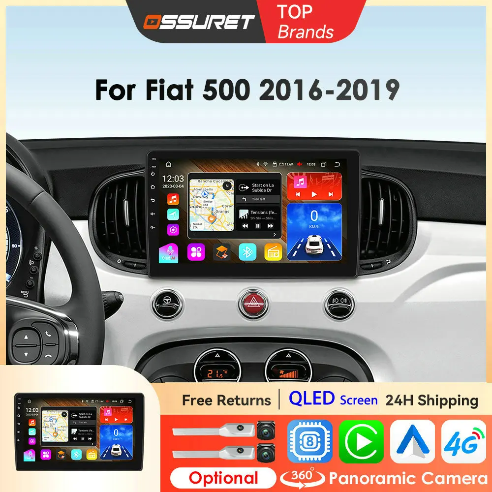 

Stereo 9'' Wireless Carplay Android Auto Car Multimedia Player for Fiat 500 2016 2017 2018 2019 Carplay 4G Autoradio 360° Camera