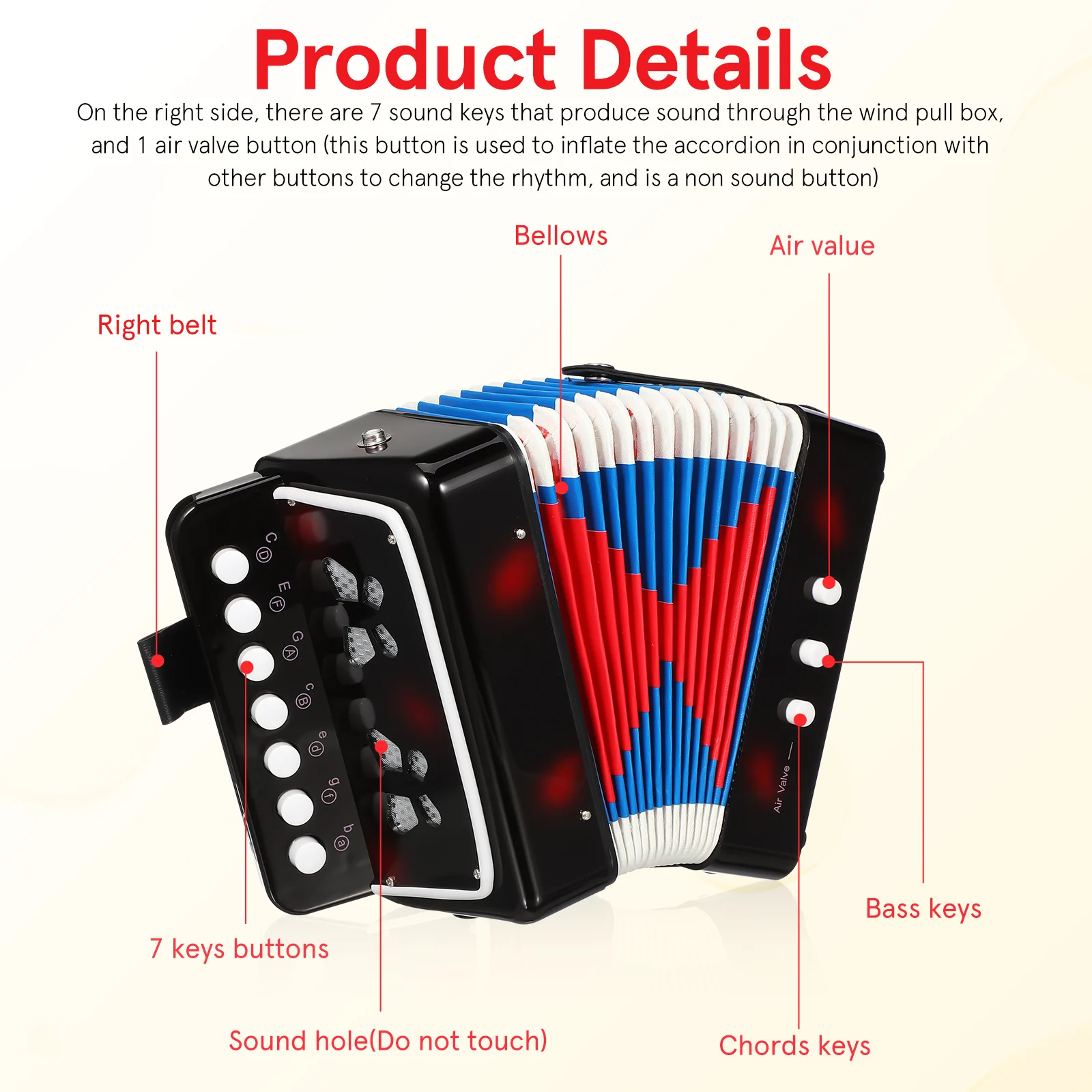 キッズアコーディオン 10ボタン ミニアコーディオン 楽器 幼児向け 初心者向け アコーディオン 早期教育 子供の誕生日プレゼント