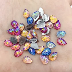 6*9mm AB Crystal Flat Back Water drop Rhinestones Resin Gems Glue Beads Non Sewing Crystal Stones for DIY Crafts 80pcs -HE24