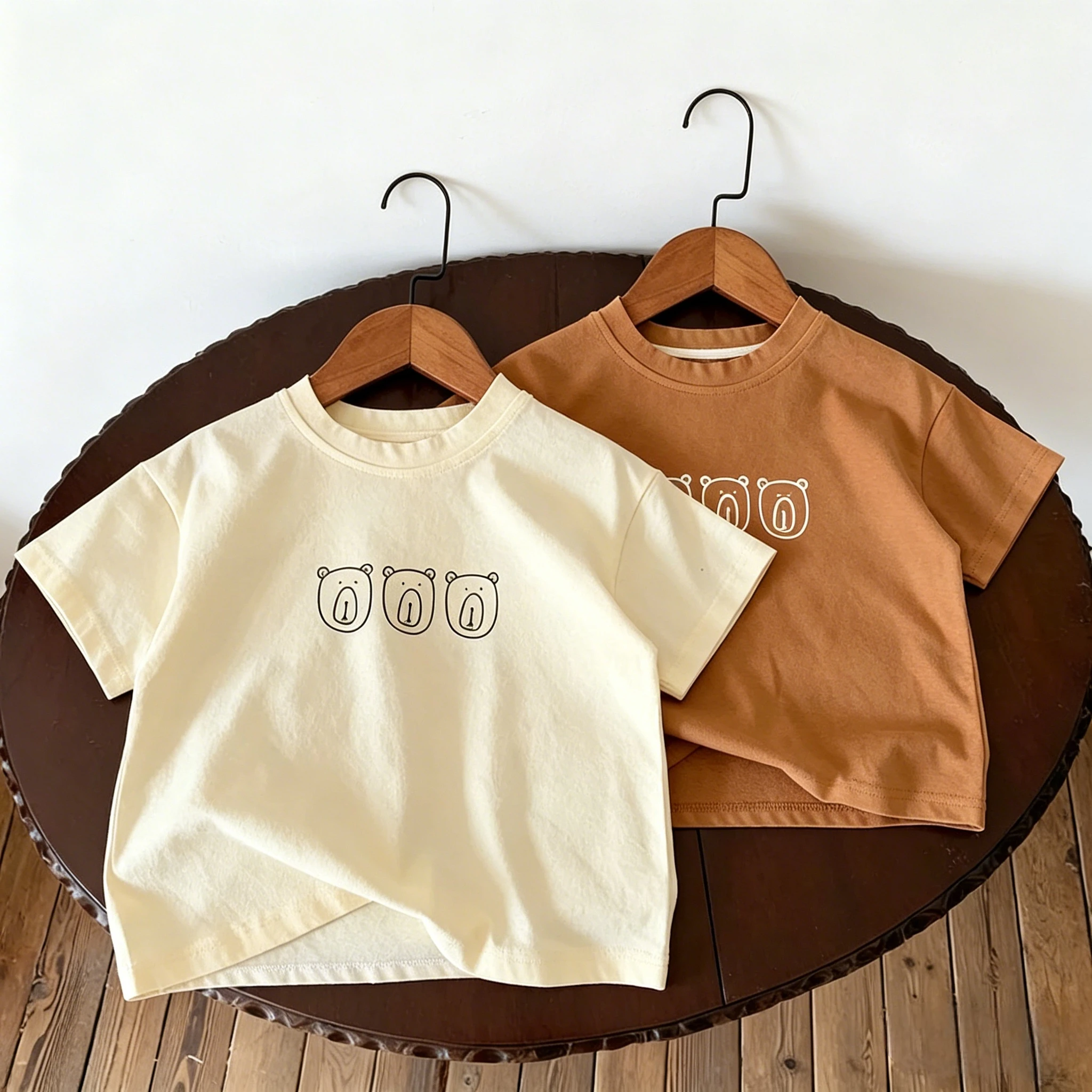 Kids Summer Casual Bear Print Short Sleeve T Shirt Cotton Thin Tee For Baby Boys Girls Cute Three Bear Print Children 9M-6Y Tops