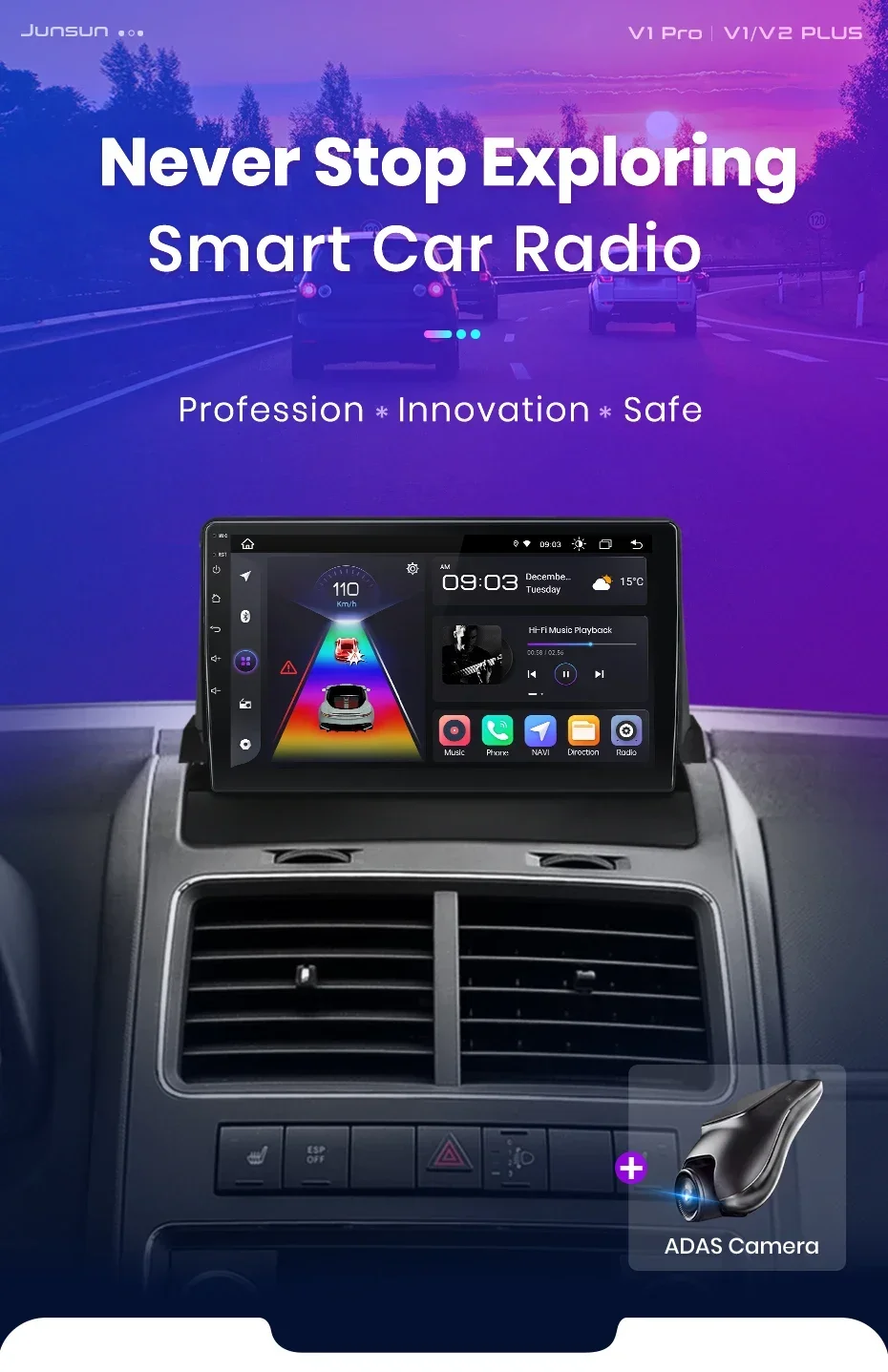 Junsun drahtloses Carplay Android Autoradio für Dodge Journey 2012-Auto intelligente Systeme rds bt dsp 2 din Autoradio – Detail 1