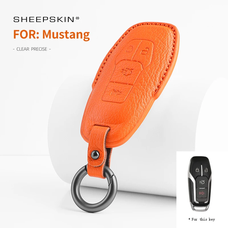 

Zinc Alloy Leather Car Smart Remote Key Case Cover Protector Holder Shell Bag For Ford Mustang 2015 Keyless Keychain Accessories