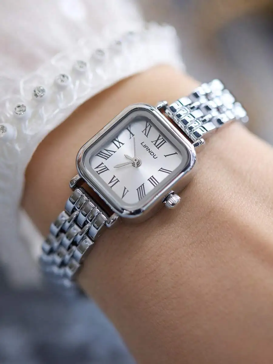 LIANDU LIANDU Women's Watch, Casual Elegant Minimalist Square Design, Roman Numeral Dial, Stainless Steel Detachable Strap.