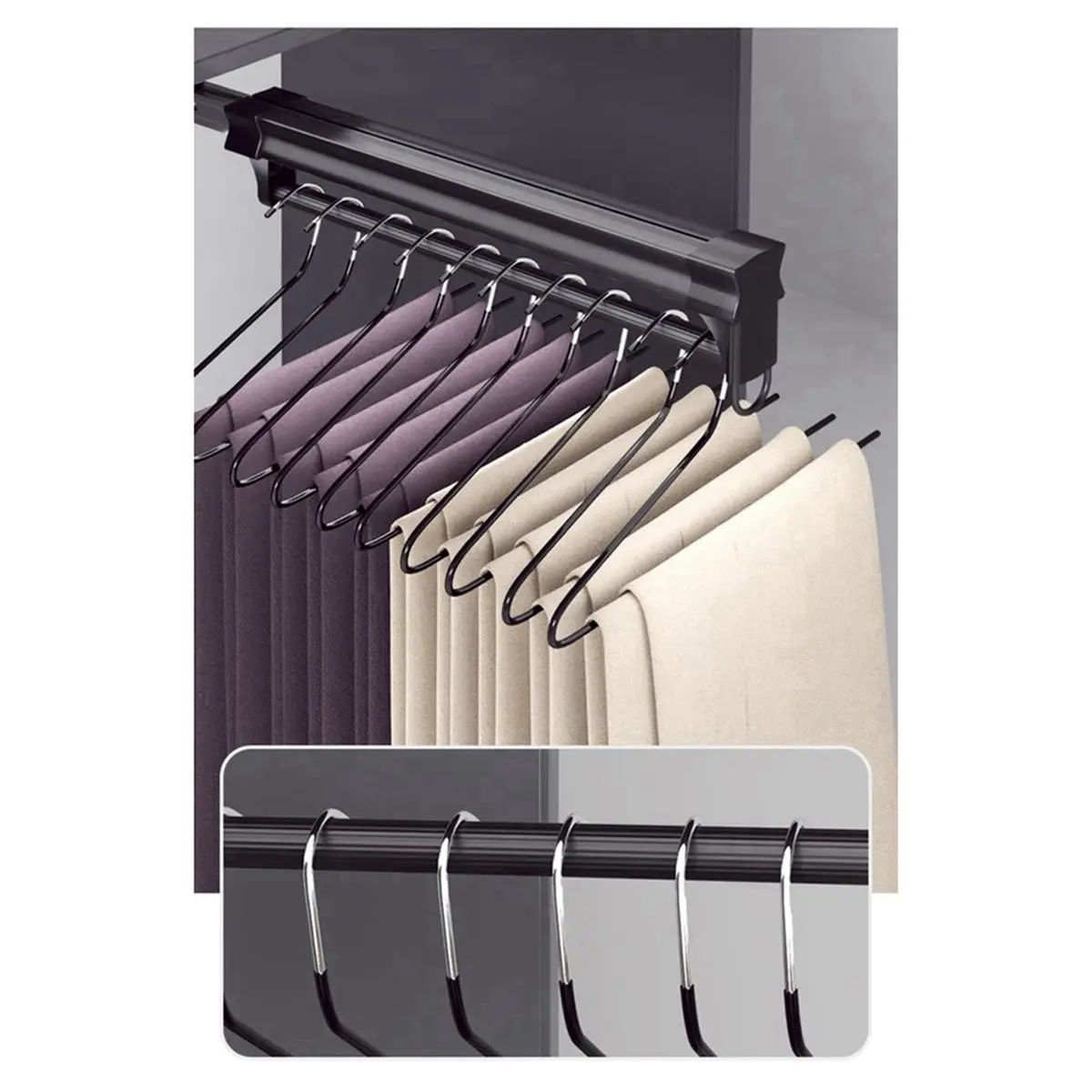 Top Mount Adjustable Wardrobe Clothing Rail Heavy Duty Pull-Out Closet Rod Wardrobe Hanger Rack Bar Ball Slide White