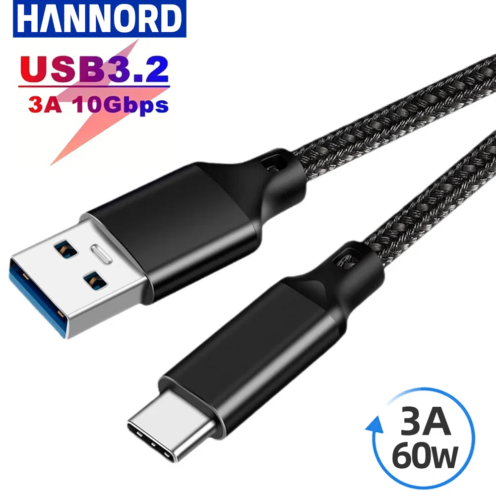 Hannord USB3.2 Gen2 Type A to USB C Cable 10Gbps 3A 60W Fast Charging cord Data Transfer For Samsung MacBook SSD Hard Disk Cable