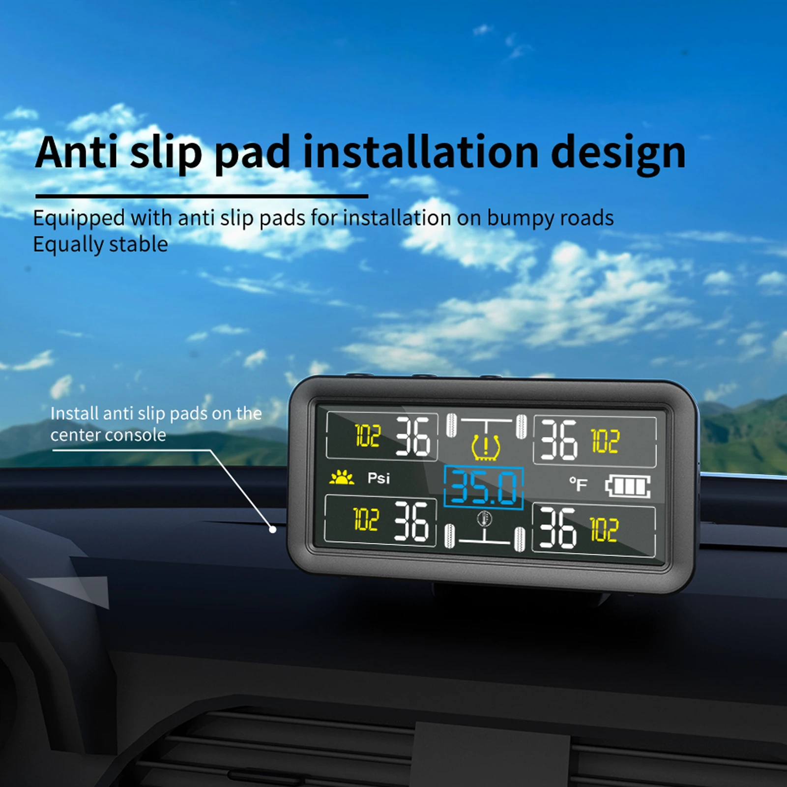 Monitor della pressione dei pneumatici con 4 sensori esterni Display LCD Ricarica solare e di tipo C Temperatura di accensione/spegnimento automatica e allarme batteria scarica