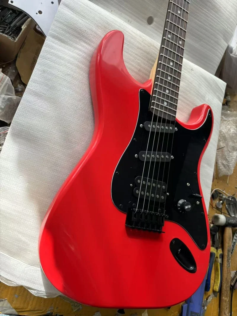 Big red 6-string electric guitar,Rosewood fingerboard,Black hardware,Fixed bridge,Solid wood quality,Free delivery view 2