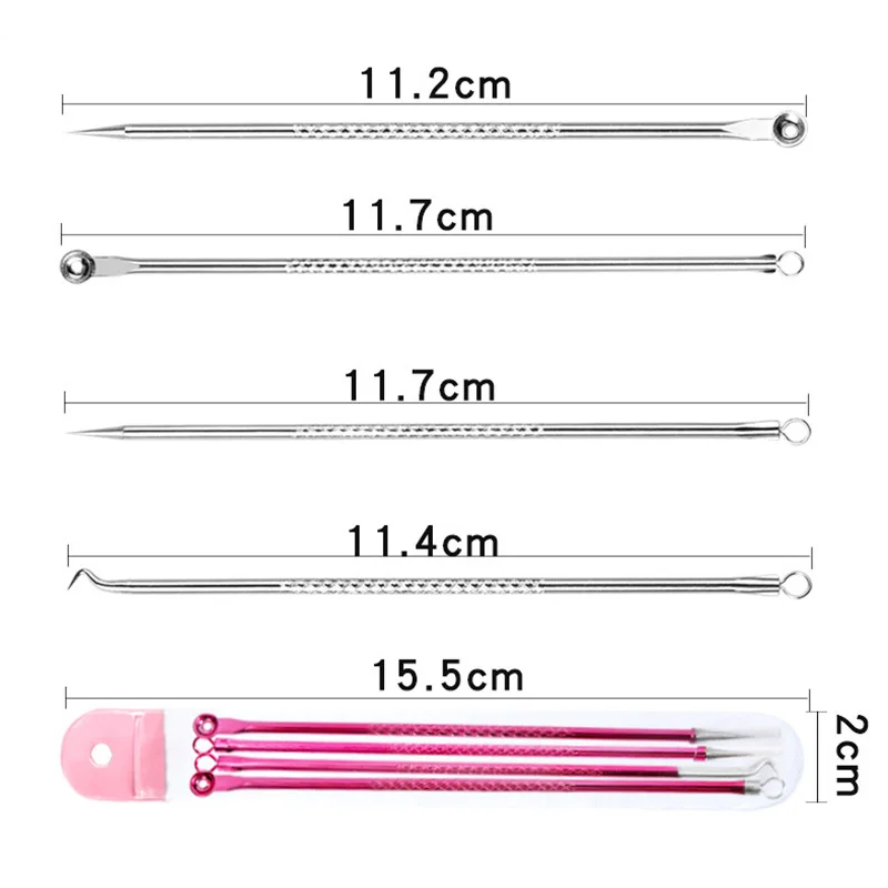 4pcs/pack Acne Needle Kit Reusable Blackhead Extractor Acne Pimple Blackhead Remover Tool Stainless Steel Skin Care Tool