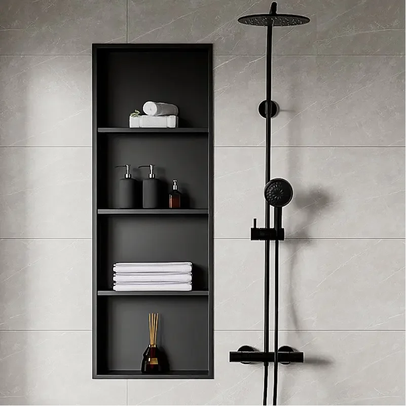 Stainless steel niche bathroom bathroom shower room titanium alloy finished product embedded metal niche cabinet rack