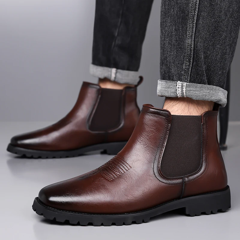 Men's Leather Boots British Style Fashionable Comfortable Casual Boots Thick Bottom Short Boots Comfortable Fashion Leather