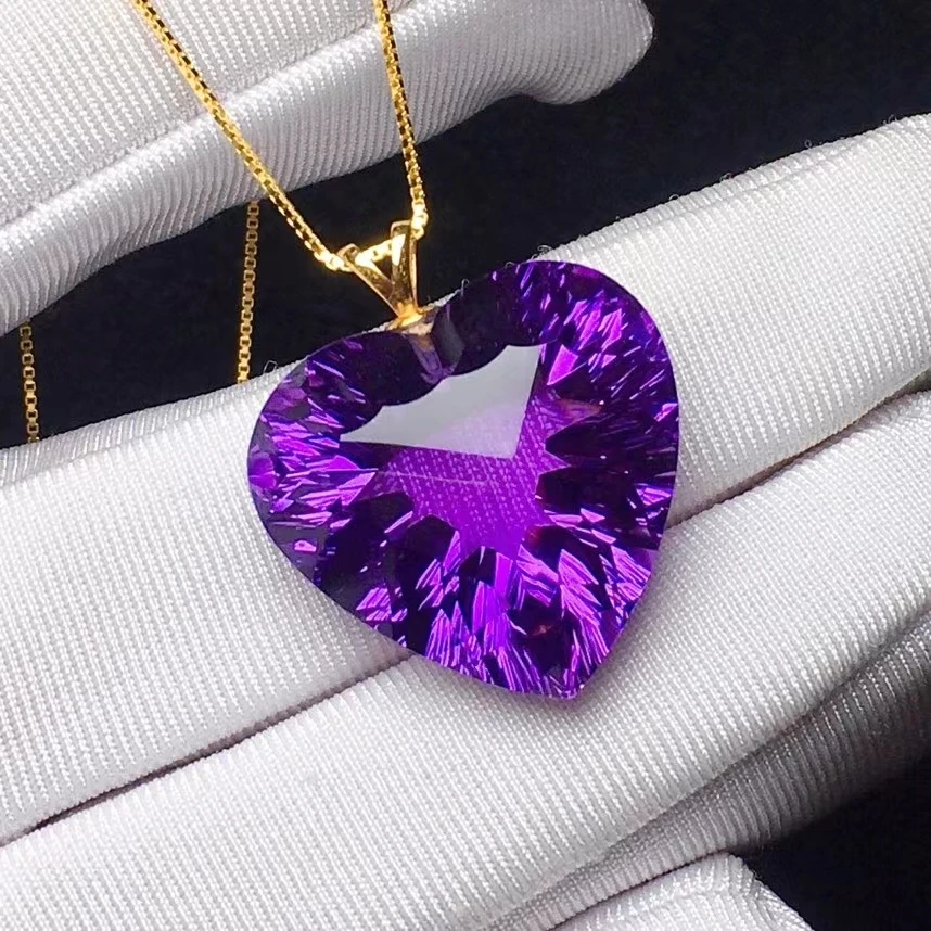 Natural Lavender Purple Amethyst Quartz Faceted Pendant 21.20.11mm Heart Gift Fashion Brazil Healing Stone Necklace AAAAAA