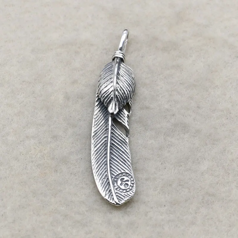 

Punk Thai Silver Vintage Feather Men's Pendant s925 Sterling Silver Necklace Japanese Jewelry