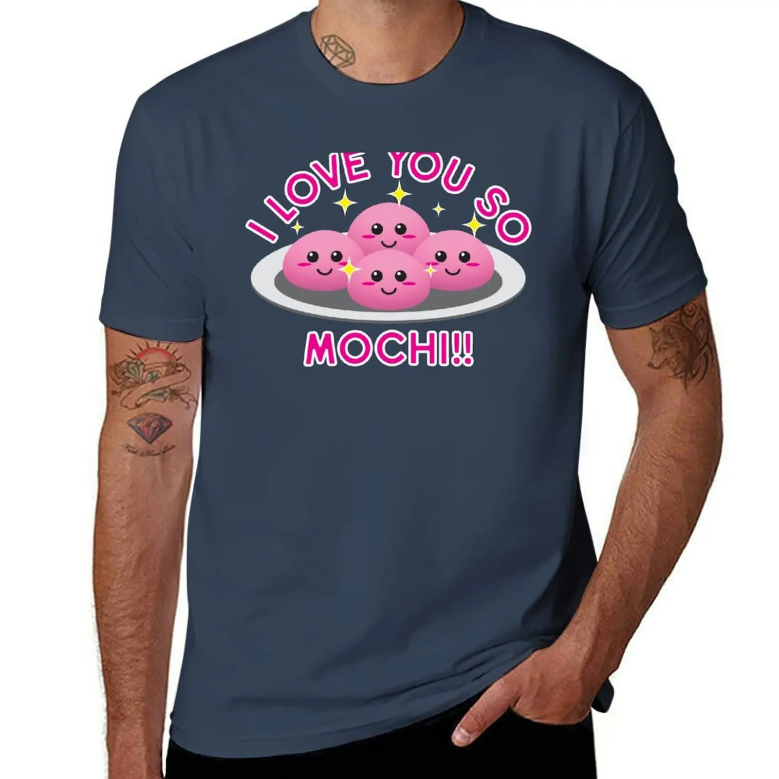 

Cute Kawaii Pink Mochi With Text I Love You So Mochi!! Design T-Shirt cotton t shirt pack t shirts with prints T-Shirt
