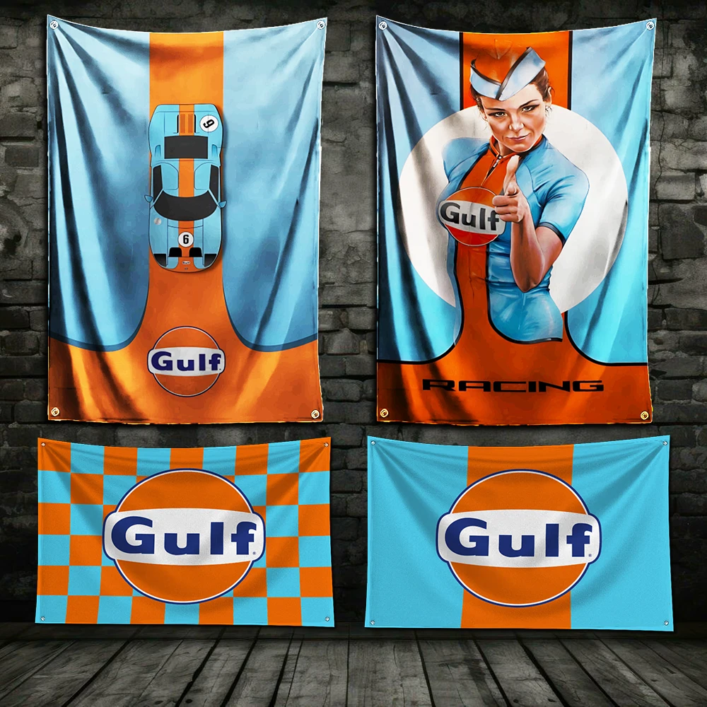 

3x5 Ft G-gulfs Oil Flag Polyester Digital Printing Banner for Garage Wall Art Out Door Decoration With Brass Grommets