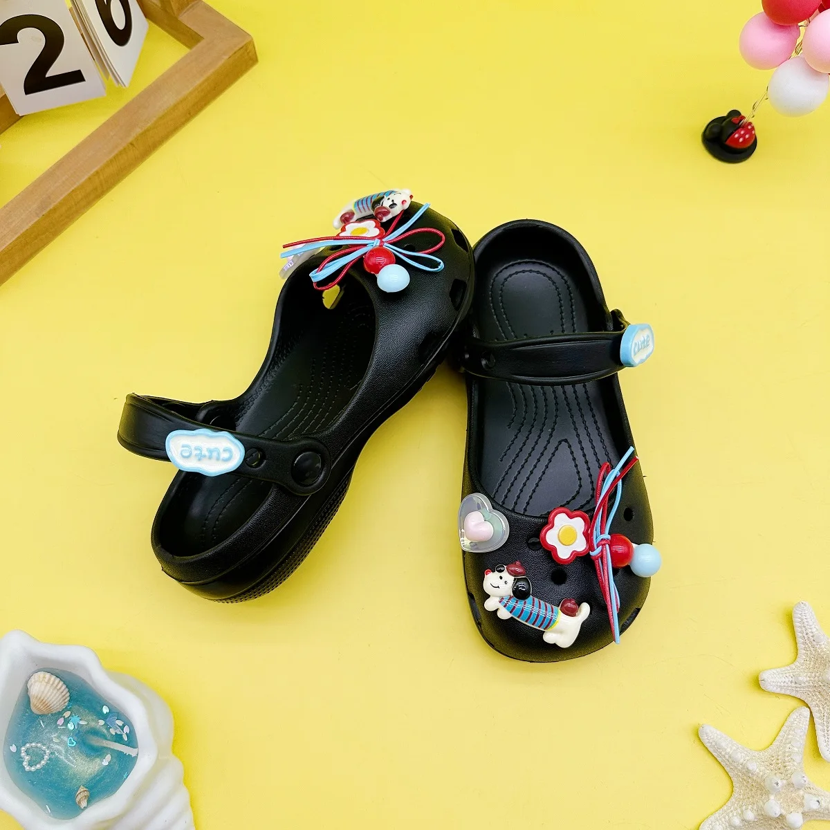 Summer Cartoon Heart-Shaped Dachshund Ballet Shoes Mary Jane Girls' Closed-Toe Sandals Beach Shoes Clogs