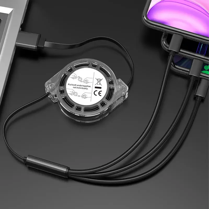3 in 2 Retractable Data USB Cable for iPhone Charger Fast Wire Charging Cable for Android Phone Type C Xiaomi Huawei Samsung