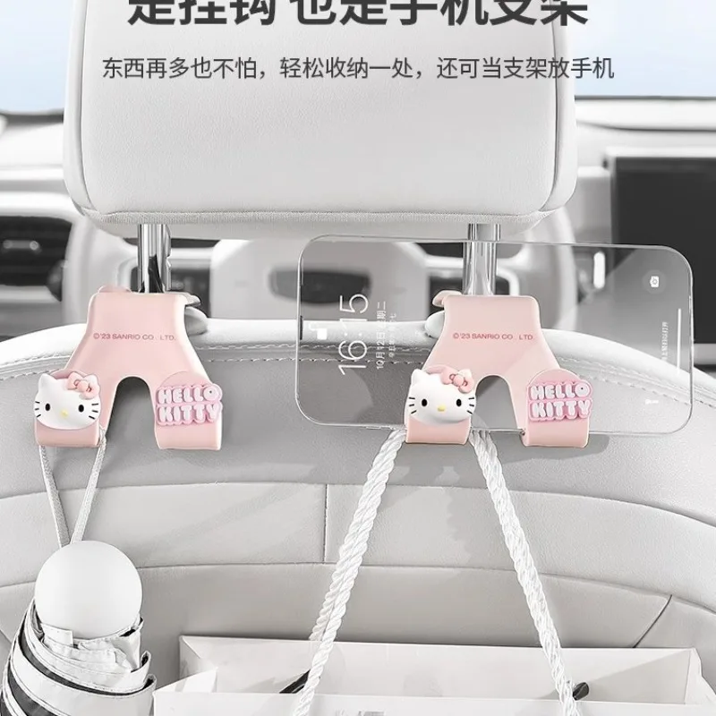 2pcs Kawaii Sanrio Hello Kitty Anime Car Hook Seat Back Cute Cartoon Multi-functional Hook Stand Lovely Ins Gifts for Girls