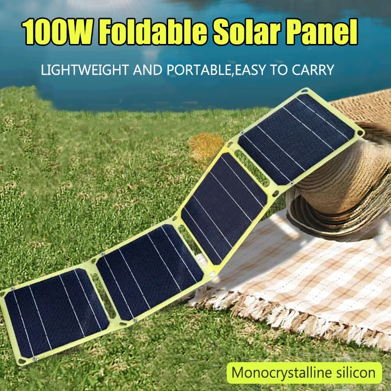 100W Solar Panel 5V/9V/12V Photovoltaic Panel Outdoor Camping Foldable USB+PD Cell Phone Charge Power Bank For RV Travel Fishing