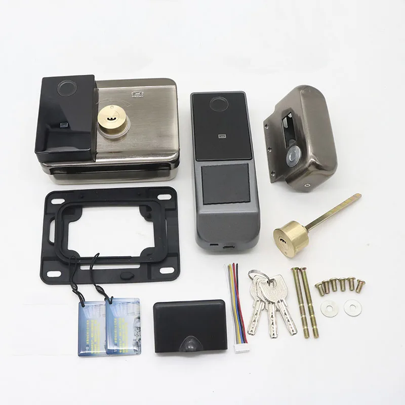 TUYA OR TTLOCK Waterproof Double Side Keypad Fingerprint Outdoor Electronic RIM Lock Intercom Compatible Street Fence Gate Lock