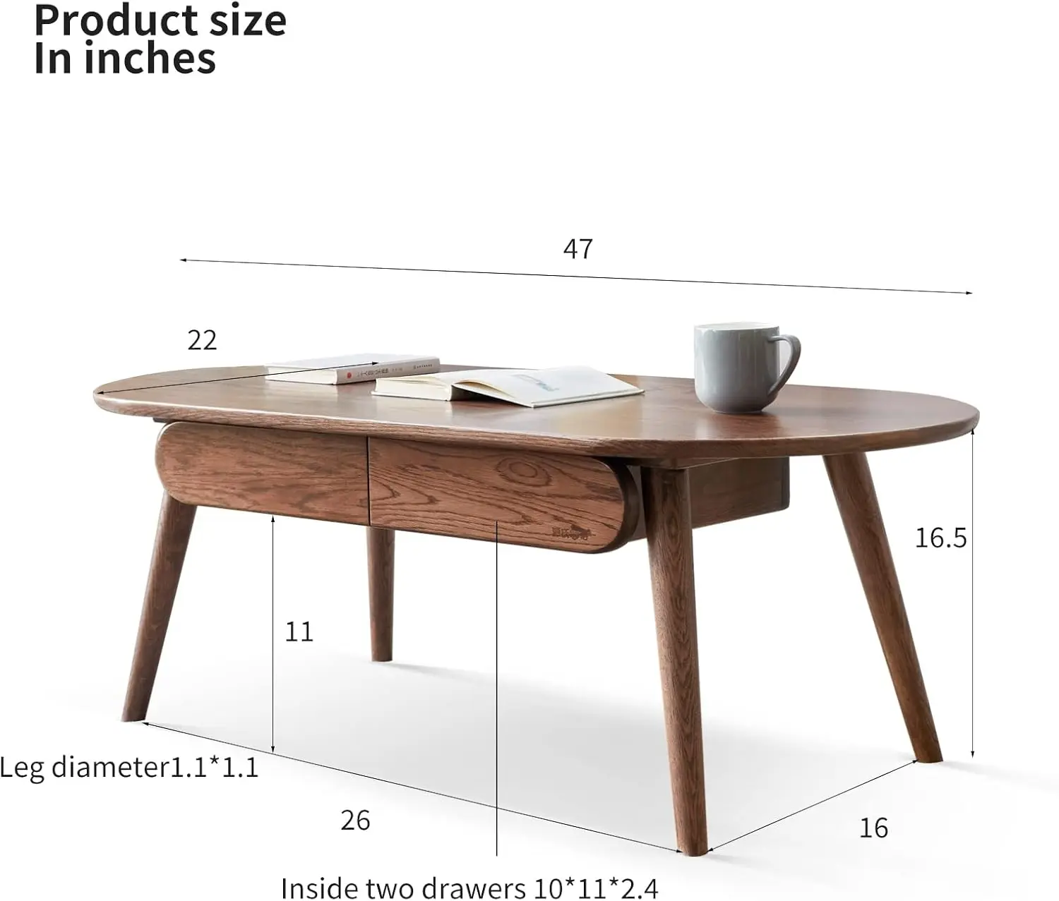 Capsule Centre Table Low Table with Drawers 100% Solid Wood Top Board Desk Coffee Table,47.2