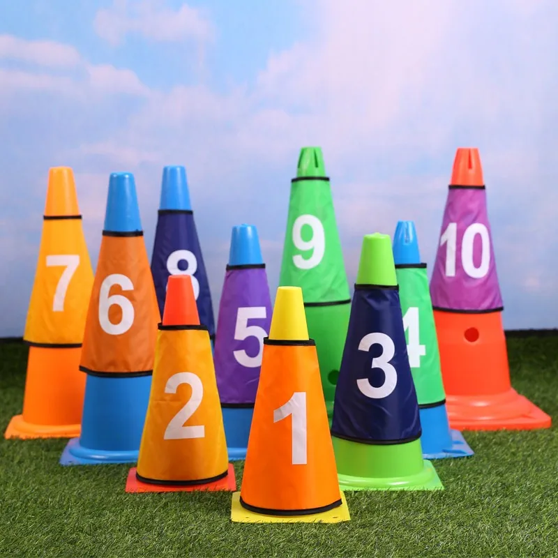 Digital Set 1-10 Number to Sign Bucket Covers Football Road Flat Training Cone Protectors Springback Marking Cup Symbol Sleeves