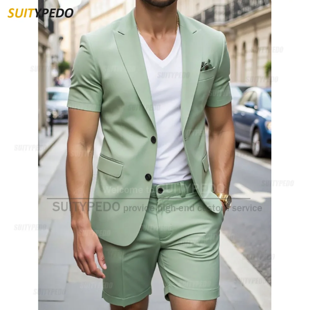 Summer New Style Men Suit 2 Piecs Short Sleeves Blazer And Shorts Single Breast…