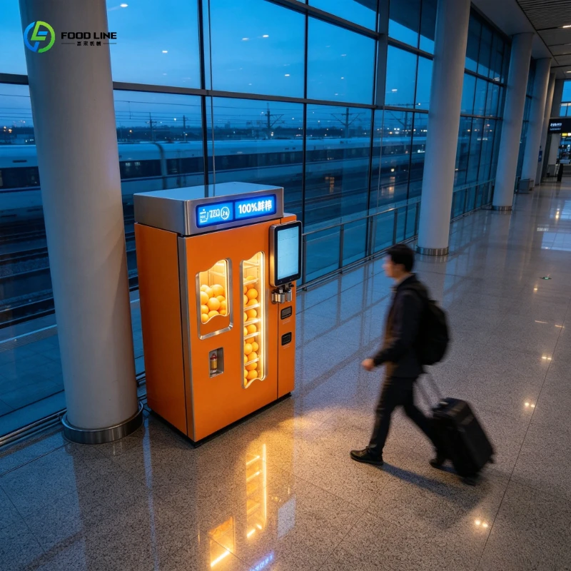 Fresh Orange Juice Vending Machine, High-Capacity Auto Juicer with Stainless Steel Build, Commercial Grade for Airport Terminal