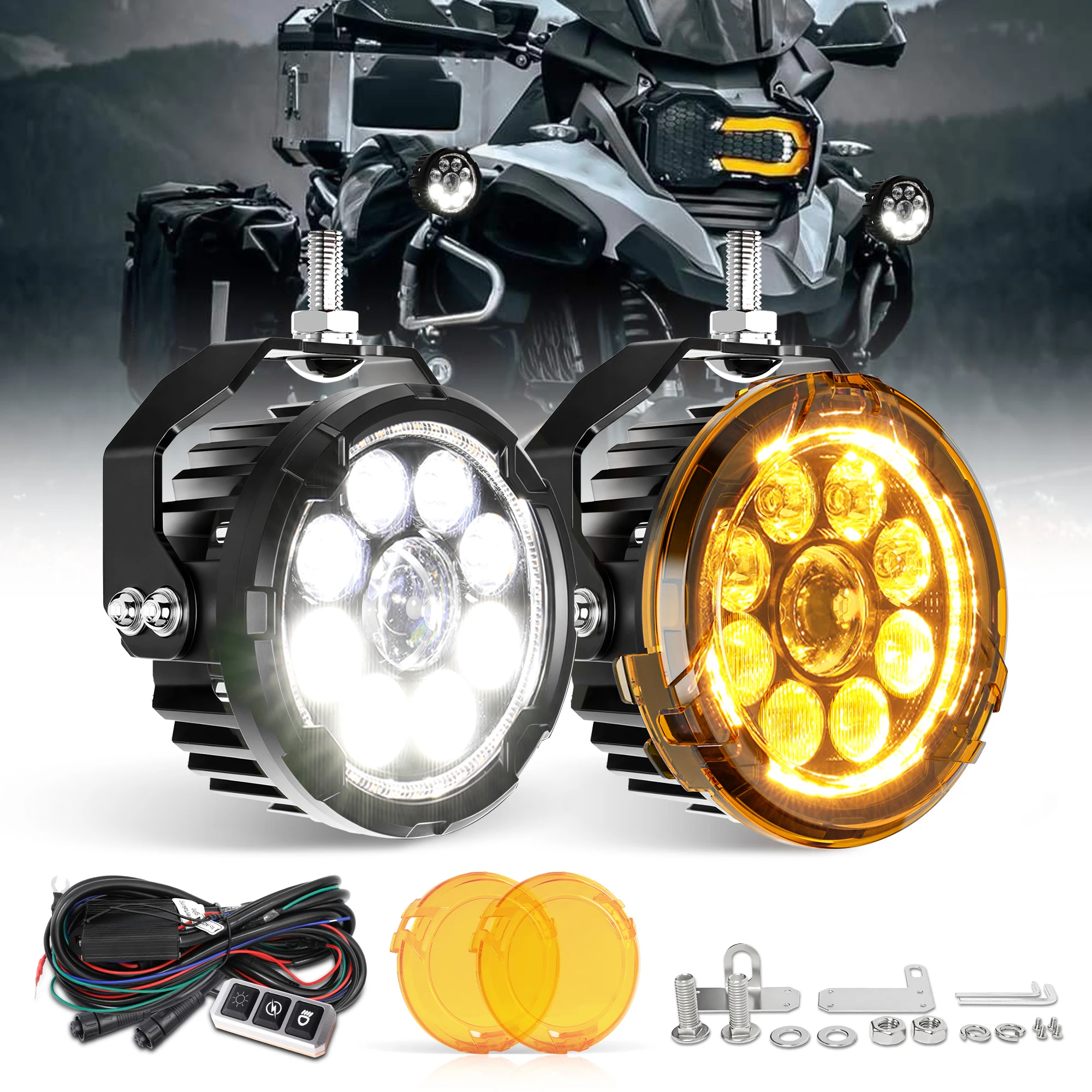 UNISHINE 2 fari moto da 4,5 pollici con fasci combinati spot e flood, DRL ambra, ADV Enduro Street GR, ausiliari esterni per BMW GS 12-36V, uso fuoristrada