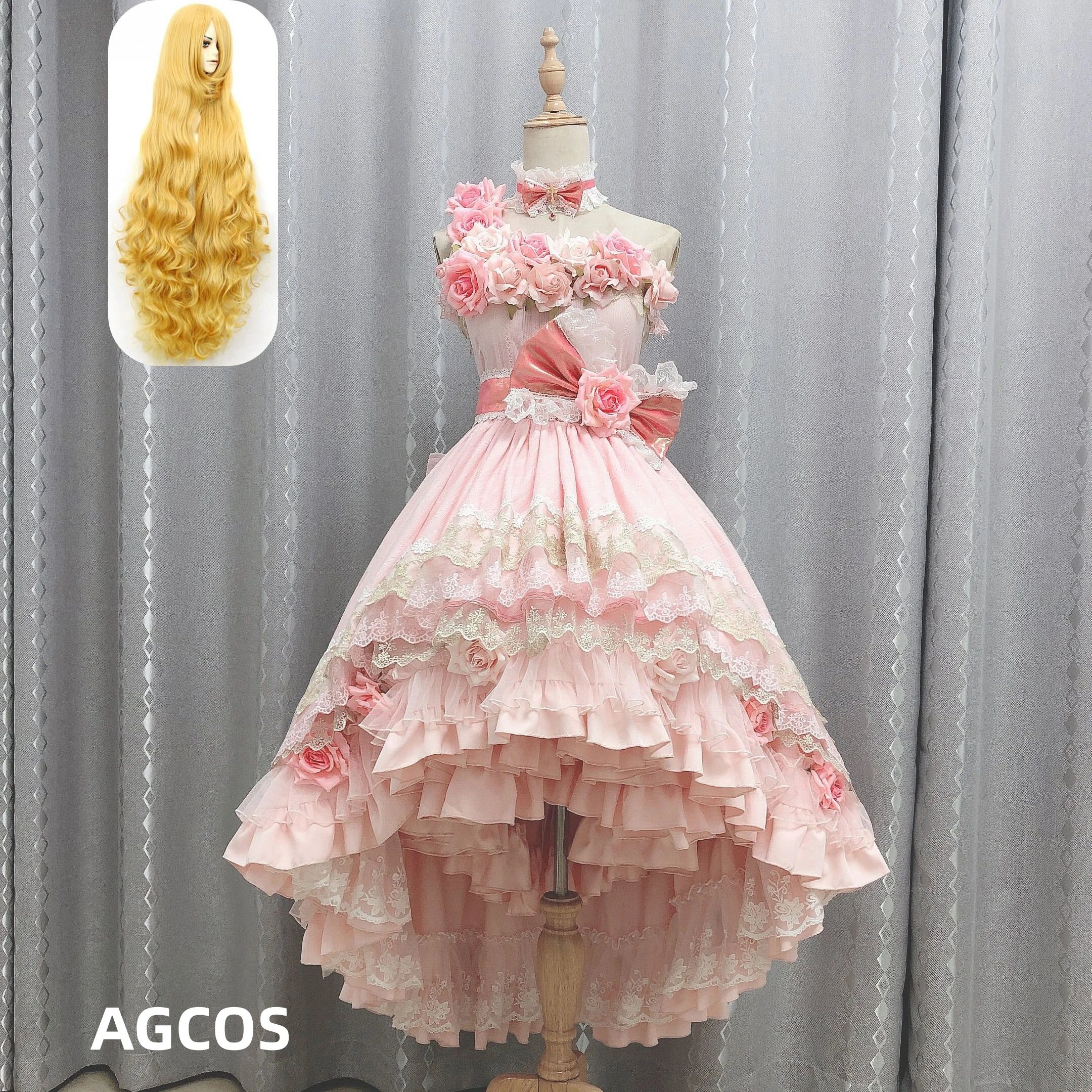 AGCOS Customsized Who Made Me A Princess Siya Cosplay Costume Girl Christmas Lovely Pink Dress Uniforms Sets Wig Siya Cosplay