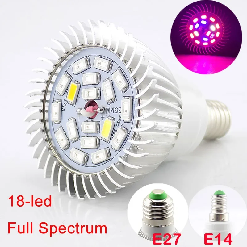 Full Spectrum LED Plant Grow Light for Indoor Greenhouse - Aluminum Cultivo Growbox - Vegetable Light Bulb (E27/E14)