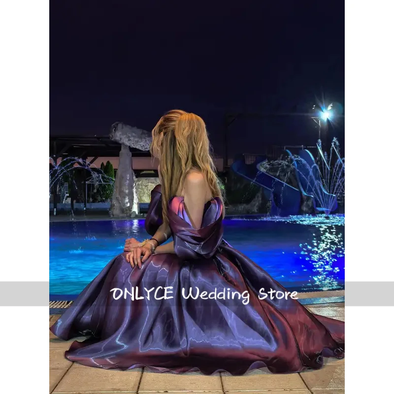 

Purple Off Shoulder Satin Midi Prom Dress A Line Formal Evening Gown Birthday Party Wedding Guest Homecoming Customized