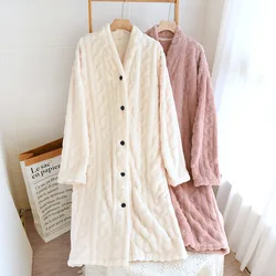 Flannel Bathrobe Night Gowns Bride Robe For Wedding Warm Robe Winter New Long Sleeve Thickened Sleeping Sleepwear Women